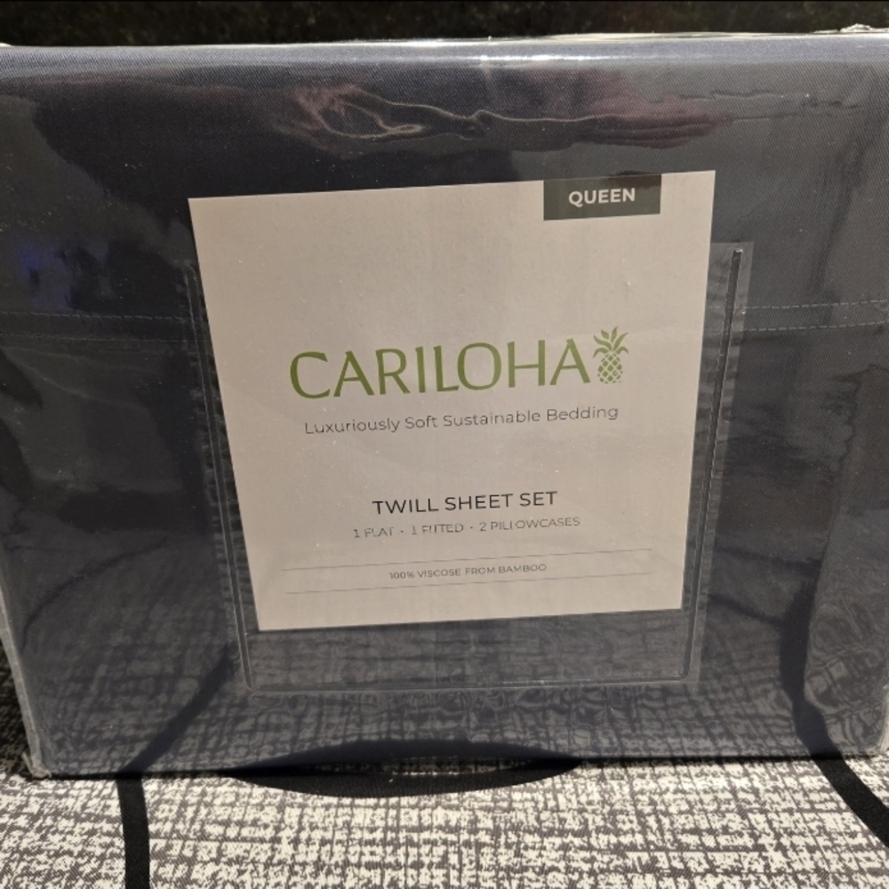 100% Viscose from Bamboo, Twill Sheet Set - Queen - Blue